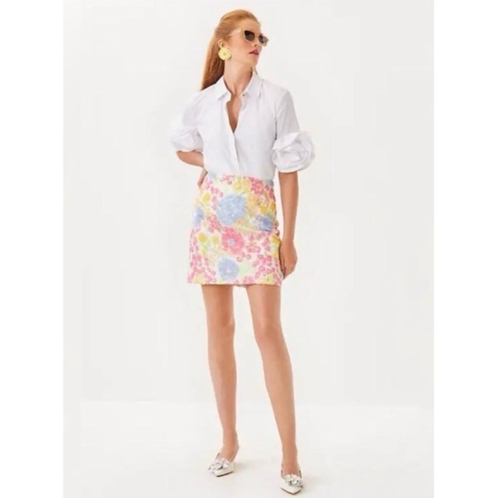 Lilly Pulitzer Kels Sequin Mini Skirt Multi Views from a Via Floral Sz 12 NEW - Picture 2 of 14